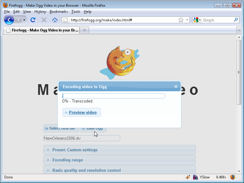 Firefogg: Encoding progress