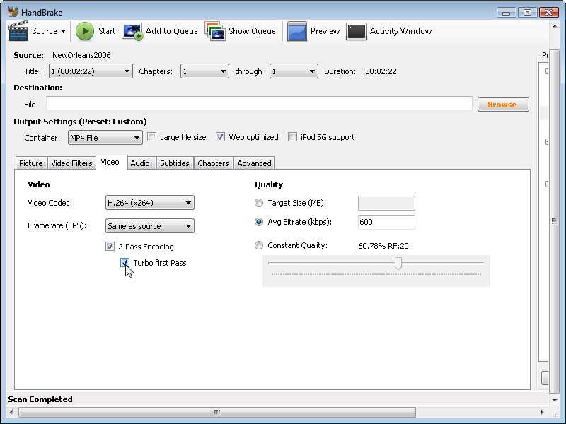 HandBrake: set two-pass encoding option