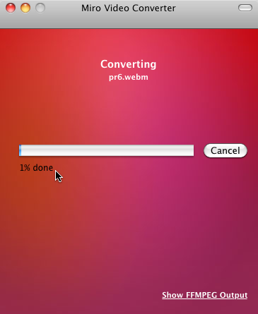 Miro Video Converter: WebM encoding progress